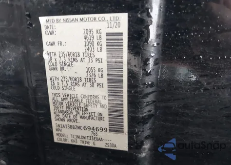 2021 Nissan Rogue Sv из США, поврежденный, VIN 5N1AT3BB2MC694699